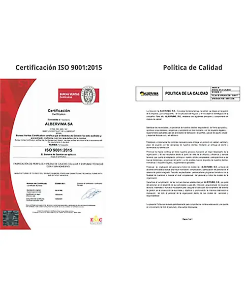 Espuma aislante de calidad asegurada con ISO 9001:2015
